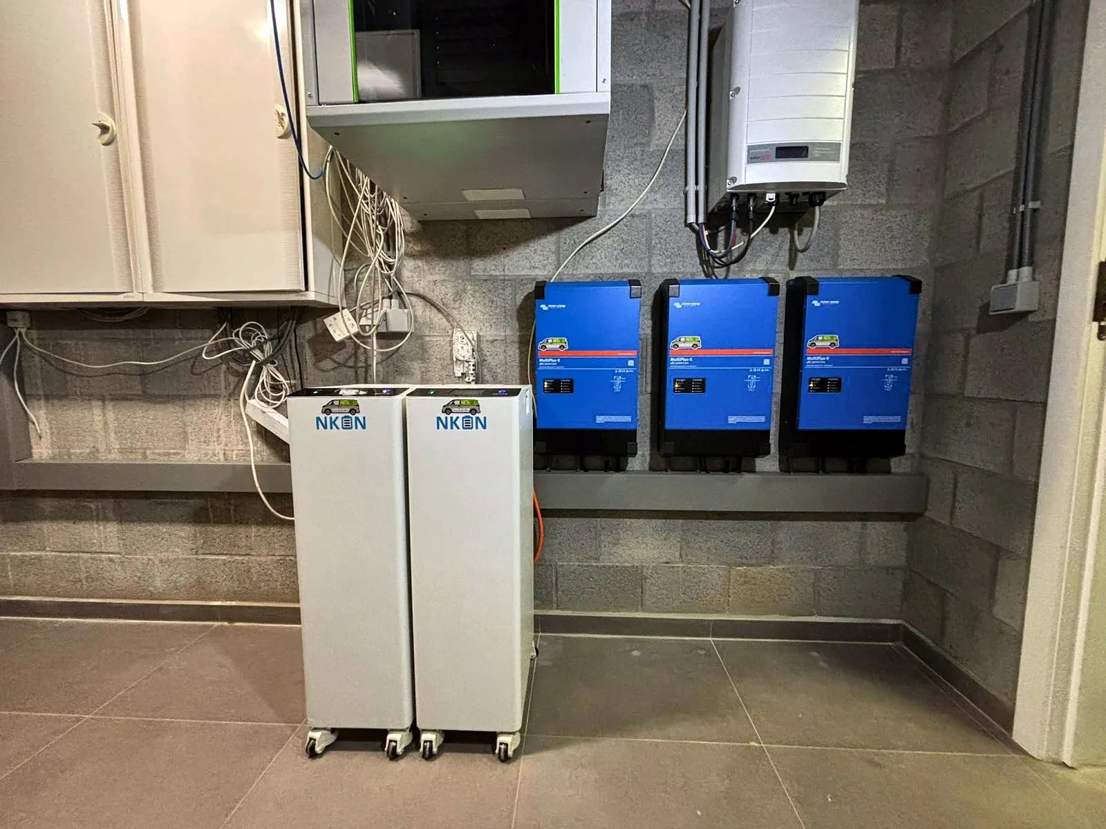 Our project: two home batteries with three inverters above them